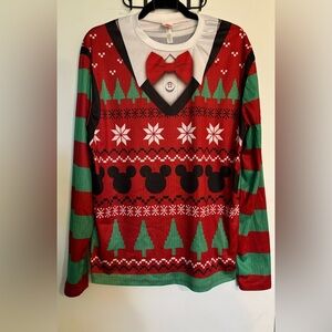 Disney Mens‎ Small/Medium Polyester Christmas Long Sleeve Shirt Mickey Mouse